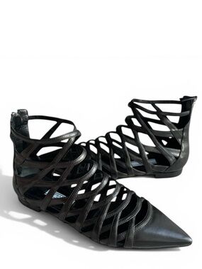 Prada Black Strappy Flats Cut Out Booties Women’s